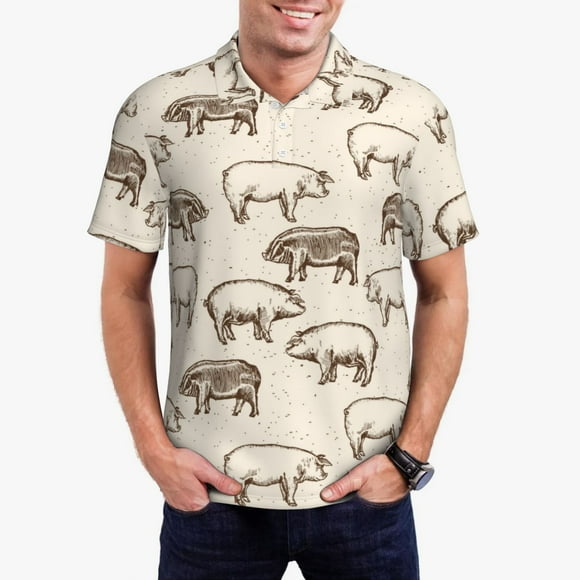 Saiise Polo Vintage Imprimé Cochons de Ferme pour Hommes Évacuation de l'Humidité Séchage Rapide Performance 4TG