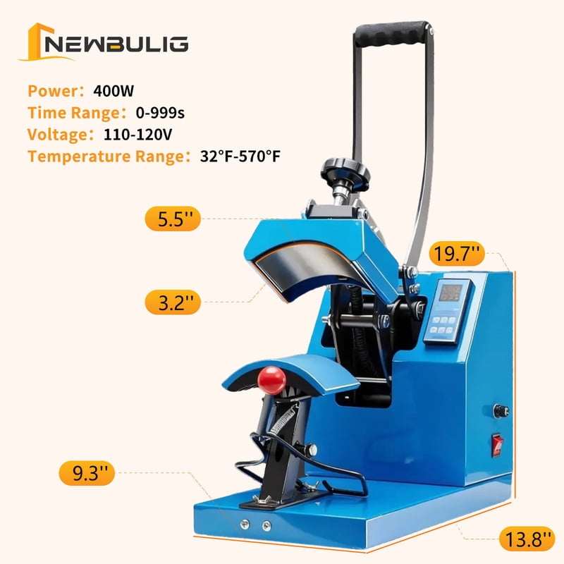 Gianna Hat Press Machine, Professional Hat Heat Press for Caps, 3.2"x5.5" PTFE-Coated Plate, LCD Display, 570°F Max Temp, Memory Mode