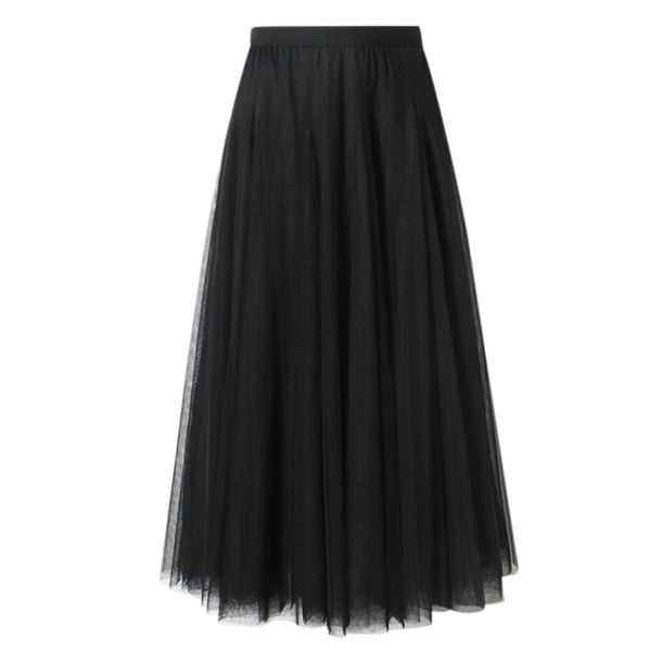 Falda acampanada fina de color liso para mujer - Tejido de red, tallas S-XL - 75-90 cm de largo, versátil para llevar de forma informal o en fiestas