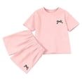 thumbnail image 3 of oqasdz Children Kids Girls Summer Outfits Bow Print Short Sleeve Loose Fit Workout Set T Shirts and Shorts for Gym Running Casual Sporty Fashion Clothes,Pink,5-6 Years, 3 of 7