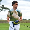 thumbnail image 3 of Picia Horse Rearing Up In The Field Print Men's Polo Shirt, Two-Button Closure Pique Polo Shirt, Summer Fashion Golf Shirt-Large, 3 of 6