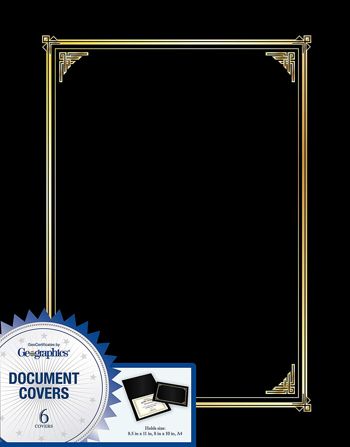 Black Classic Linen Document Covers, 9.75 x 12.5 Inches, Black Gold