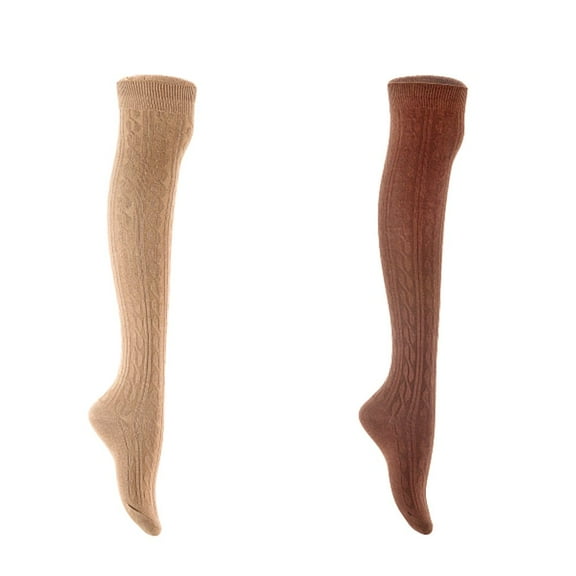 Lian LifeStyle Women's 2 Pair Adorable Comfortable Soft Thigh High Over Knee High Cotton Socks Size 6-9 L1024 Beige,Coffee