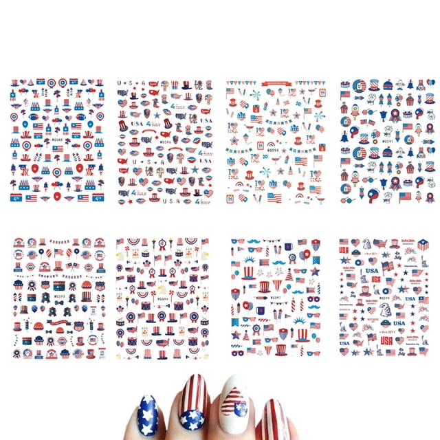Pegatinas para decoración de uñas del 4 de julio, pegatinas patrióticas para uñas con bandera del Día de la Independencia, diseño autoadhesivo 3D para decoración de uñas del Día de los Caídos