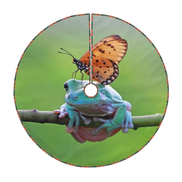 Fotbe Butterfly Landing On Head Dumpy Frog Pattern Christmas Tree Skirt, Tree Skirts Plush Christmas Decorations, Christmas Tree Skirts Xmas Decorations Holiday Party Decor-30"