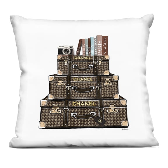 Stupell Industries Piled Luxury Suitcases Decorative Printed Throw Pillow design by Amanda Greenwood, 18 x 7 x 18