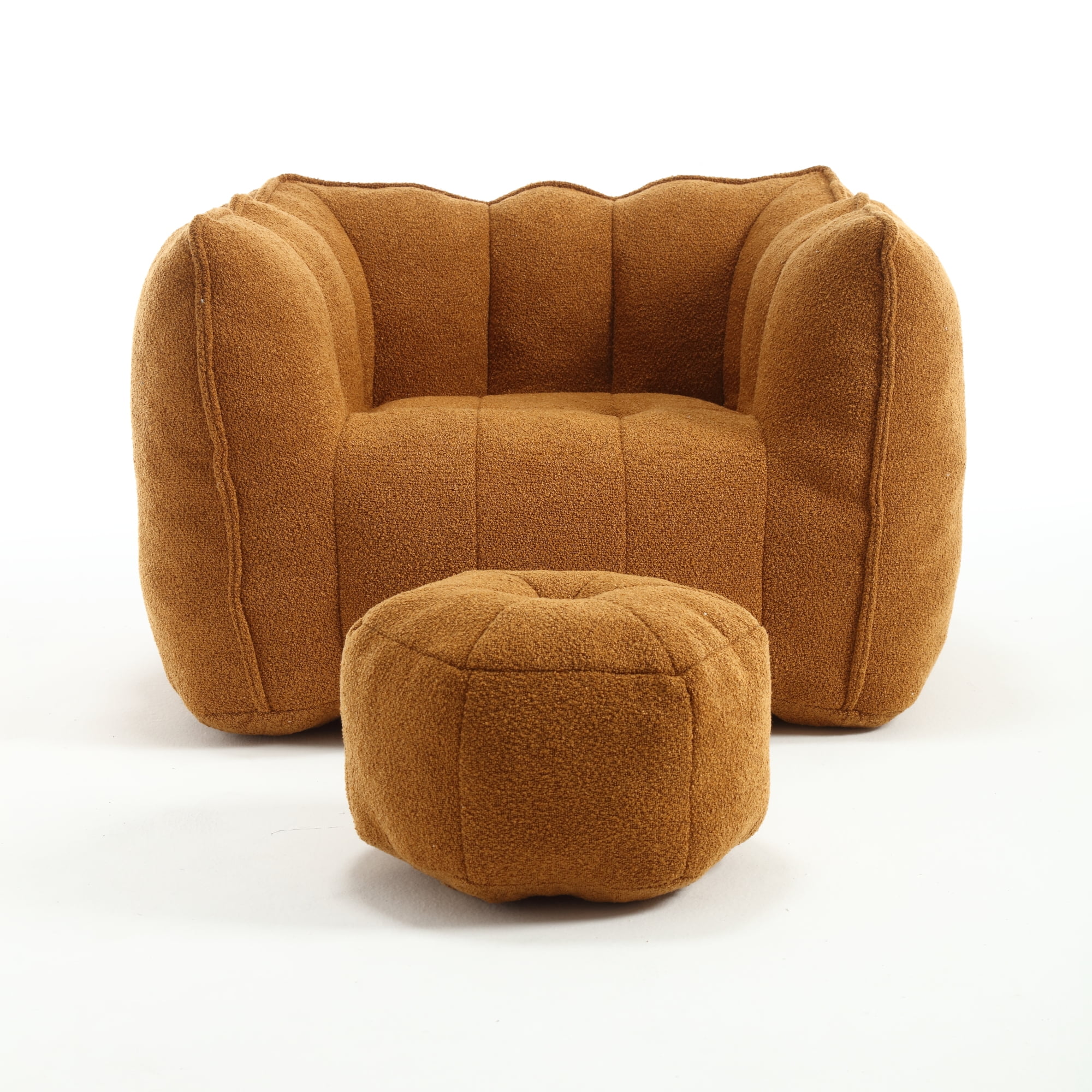 Bean Bag Chair with Footstool, Soft Lightweight Filled Bean Bag Sofa Chair with High Resilient Foam, Chenille Adult Bean Bag Chair with Armrests for Adults to Game, Read, Watch TV, Khaki