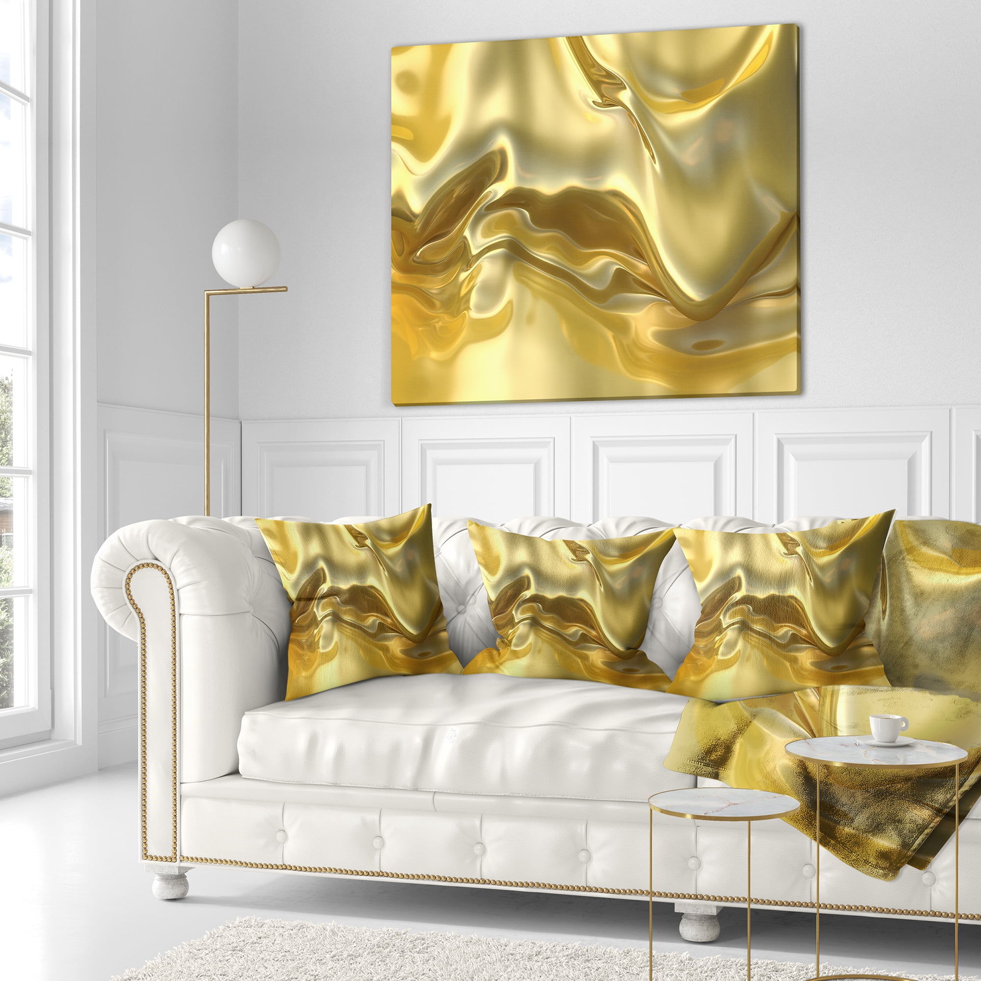 Designart Golden Cloth Texture - Abstract Throw Pillow - 18x18
