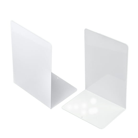 Aspire 1 Pair Metal Bookends, "L" Shape Metal Bookends for Heavy Books, White Desk Book Holder for Shelves, Book Organizer