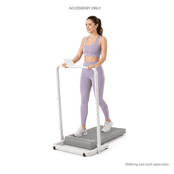 FYC Walking Pad Handle Bar Replacement, Universal Under Desk Treadmill Handrail U-Shaped Base Tray, Anti-Slip Feet Rolling Wheels, Heavy Duty Steel Frame, Fixed Height Design, Tablet Holder, White