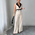 thumbnail image 6 of MLCDZ Two Piece Dressy Sets for Women Collar Sleeveless Top and Wide Leg Loose Straight Pants with Pockets Suits Set Office Work Business Casual Outfits, 6 of 7