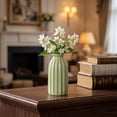 thumbnail image 3 of Unique Bargains Small Ceramic Vase Matte Ribbed Decorative Flower Vase for Bathroom Green, 3 of 5