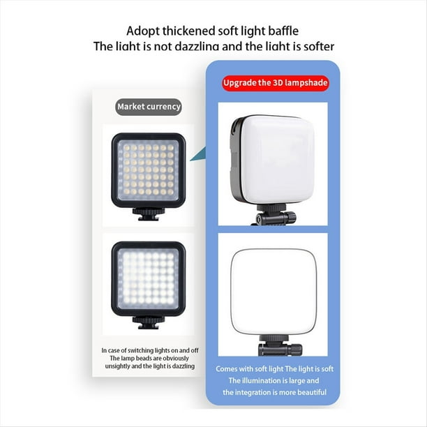 Mini Luz de Relleno LED Iluminación de Zapata Fría para Videocámara Cámara Vlog Luz de Fotografía para Teléfono Móvil con Clip Trasero Extraíble B