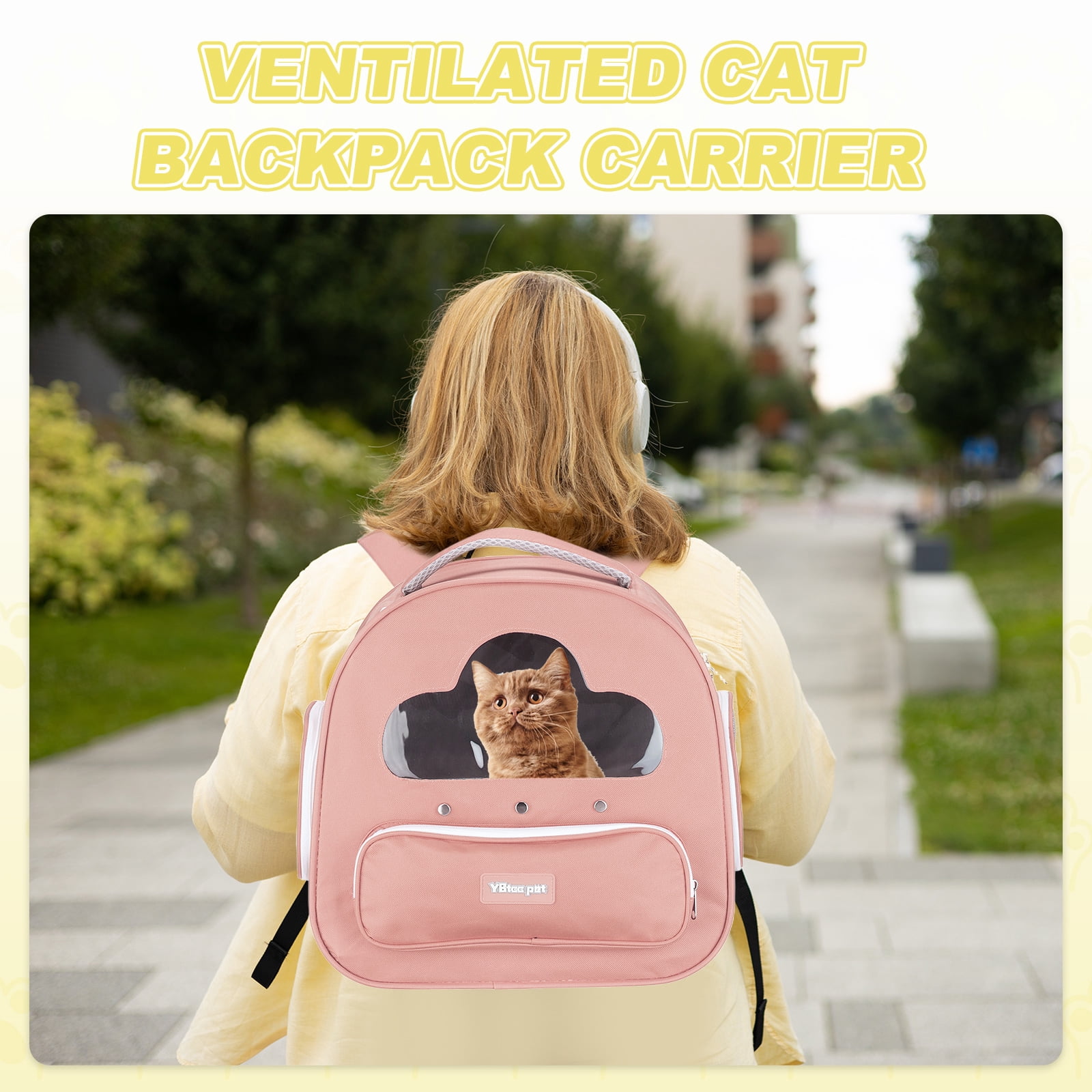 Cat Backpack Carrier, Large Space & Breathable, Pet Hiking Travel Backpack for Cats Pink