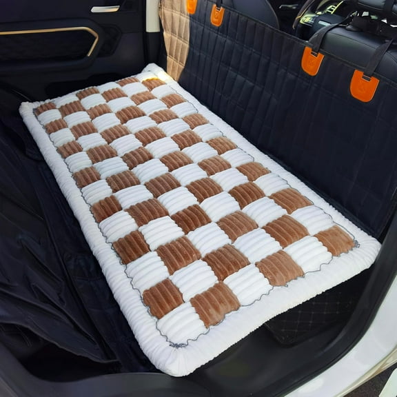 Backseat Pet Bed Mat, Plaid Bed for Seat, Deluxe Seat Covers, Non-Slip Travel Pet Mat, Fit for Backseat Extenders and SUVs