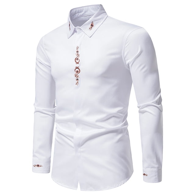 Tops para hombre, camisas, blusas, elegantes, informales, camisas de manga larga, moda sólida, cierre de botones, camisa de solapa bordada Odeerbi ODB-5