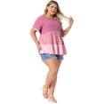 thumbnail image 3 of DARING DIVA Women's Plus Babydoll Ruffle Short Sleeve Casual Blouse 1X Dark Pink, 3 of 6