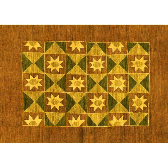 Ahgly Company Machine Washable Indoor Rectangle Abstract Yellow Modern Area Rugs, 4' x 6'