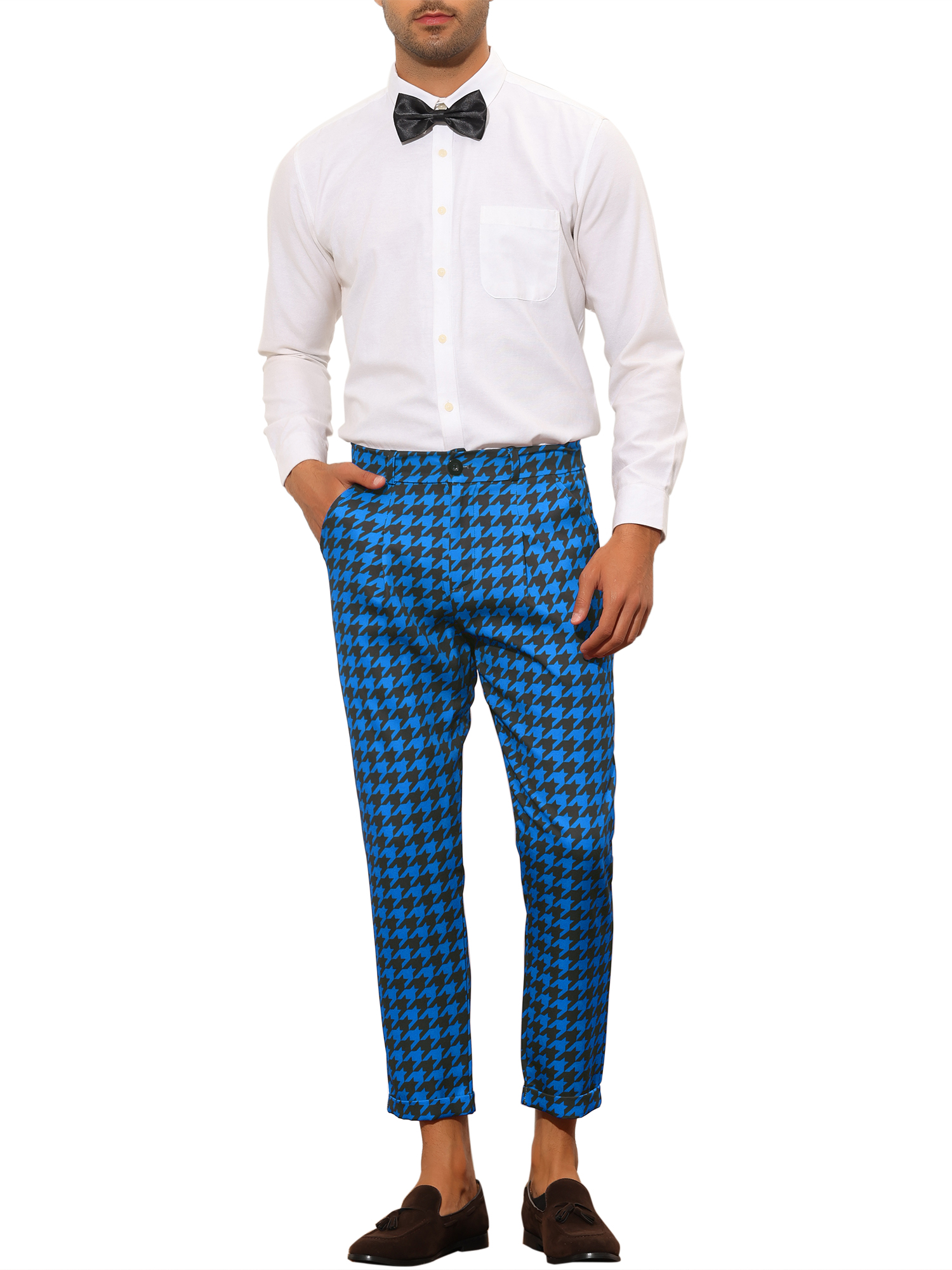 Lars Amadeus Plaid Dress Pants for Men's Slim Fit Houndstooth