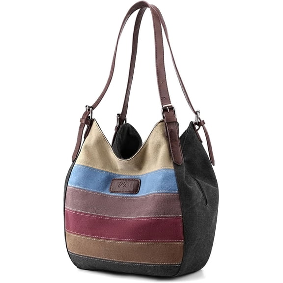 Canvas Tote Purse Shoulder Crossbody Bag for Women Vintage Small Handbag Multi Pocket Top Handle Work Bag-black-