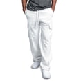 thumbnail image 5 of Cargo Sweatpants for Men Open Bottom Baggy Sweatpants Cozy Straight Leg Sweat Pants with Pockets Hiking Casual Athletic Pants White M, 5 of 8