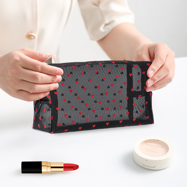 Bolsa de maquillaje de malla, 5 unidades, mini neceser de viaje, bolsa de almacenamiento ligera (Rojo)