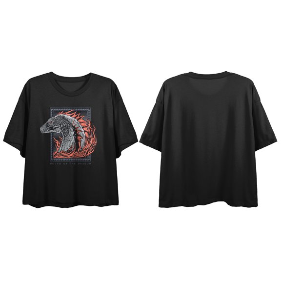 House Of The Dragon Dragon Portrait Art Junior's Black Boyfriend Crop T-shirt-Medium