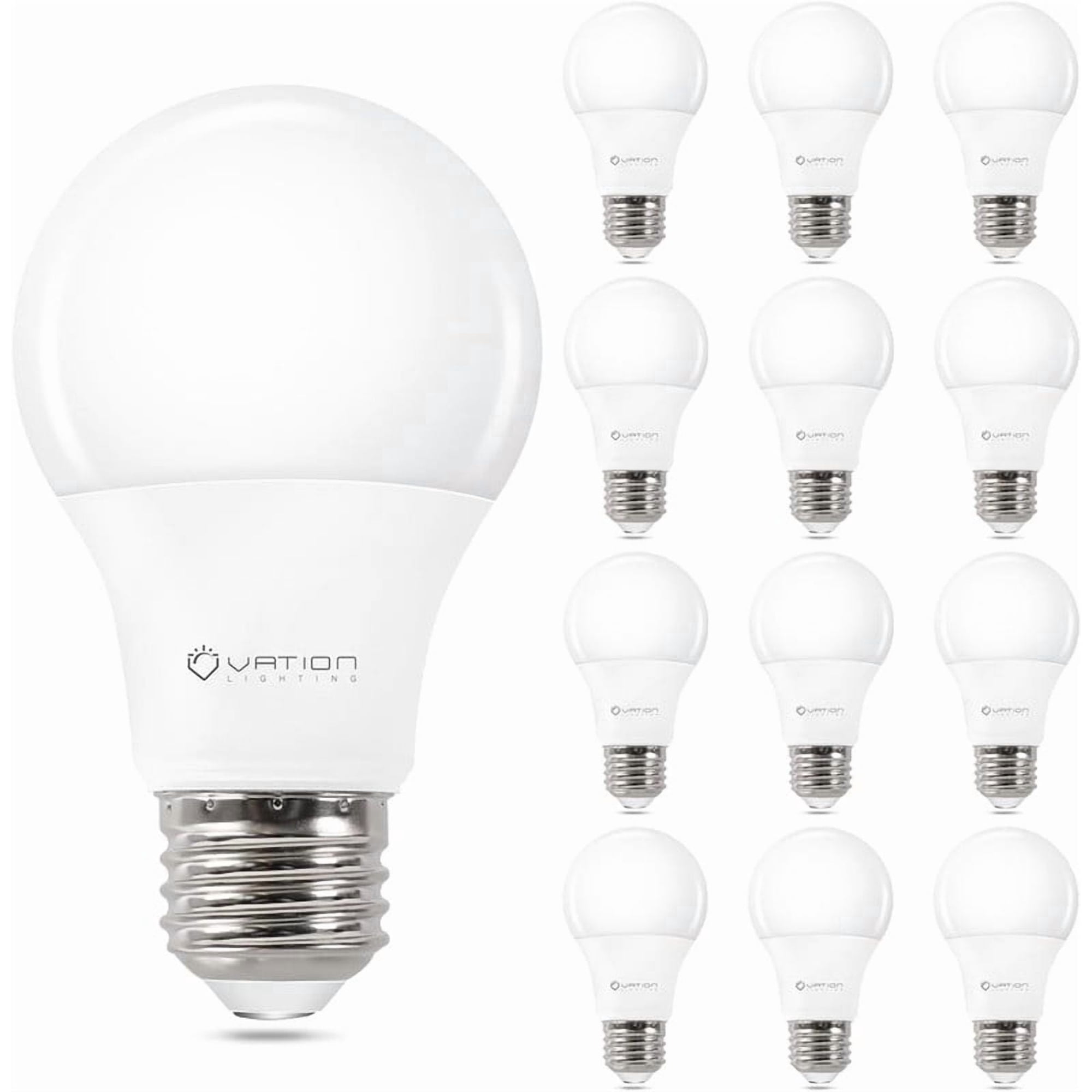 VATION LIGHTING 12 Pack A19 LED Light Bulb Daylight 5000K LED Bulbs, 60 Watt Equivalent, Efficient 8.5 Watt, 800 Lumens, E26 Medium Base, Non-Dimmable, ETL/UL Listed
