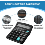 Office Calculator, Desktop Calculator with 12 Digit Large LCD Display, Solar and Battery Dual Power for Office, Primary School, Market and Home, Black