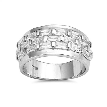 Small Rectangle White CZ Ring ( Sizes 6 7 8 9 10 ) New .925 Sterling Silver Wedding Band Rings by Sac Silver (Size 10)