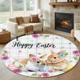 thumbnail image 2 of Easter Rabbits Round Area Rugs Collection 7', Cute Bunny Faisy Leaf Eggs Spring Colorful Plaid Non Slip Indoor Circular Throw Runner Rug Floor Mat Carpet for Living Room Dining Table Bedroom Nursery, 2 of 9