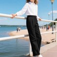 thumbnail image 5 of Resicozy School Uniform Pants for Girls Wide Leg High Waist Dress Trousers with Pockets, Back To School Clothing Button Trousers 5-14 Years Black 160, 5 of 6