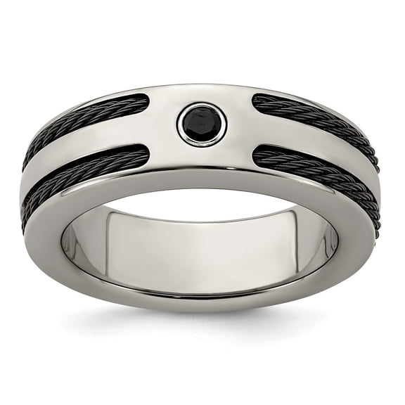Auriga Fine Jewelry Titanium Men's Spinel w/Argentium Silver Bezel & Cable 7mm Ring Size 10