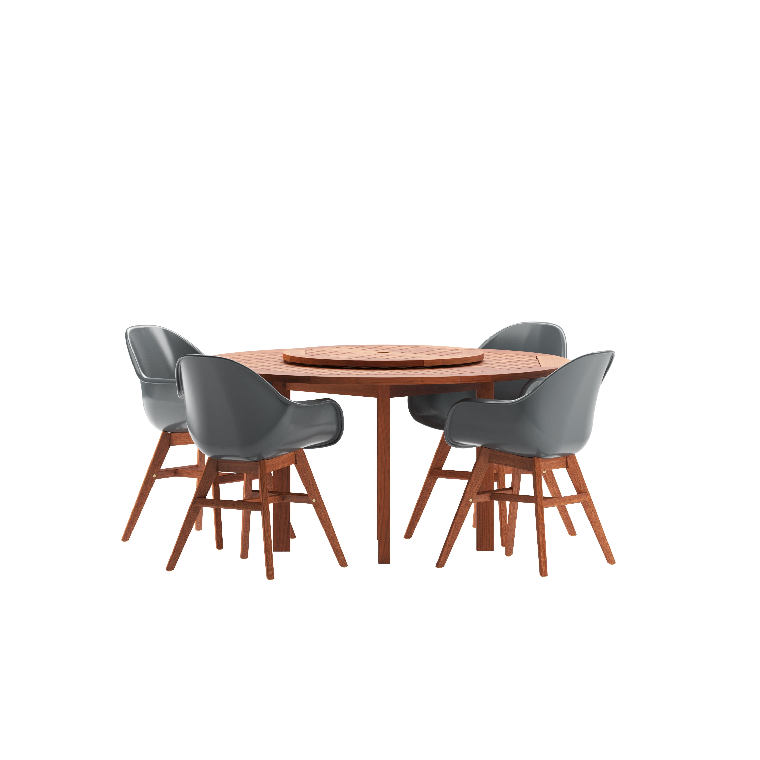 Amazonia Pubil 5-Piece Patio Round Lazy Susan Dining Table Set, Teak Finish, Ideal for Outdoors and Indoors