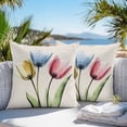 thumbnail image 4 of Red Yellow Blue Tulips Outdoor Pillow Covers Pack of 2 Transparent Floral Linen Retro Waterproof Throw Pillow Covers Decorative Cushion Cases for Patio Garden Tent Balcony Couch 16x16 inch, 4 of 8