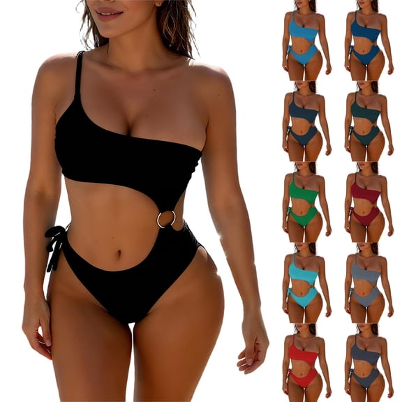 Fewfanhot Swimsuit for Women Cutout One Piece Swimsuit One Shoulder High Cut Bathing Suit Bikini