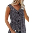 thumbnail image 1 of Women Summer Top Floral Loose V-Neck Sleeveless Wild Fashion Pullover Top, 1 of 5