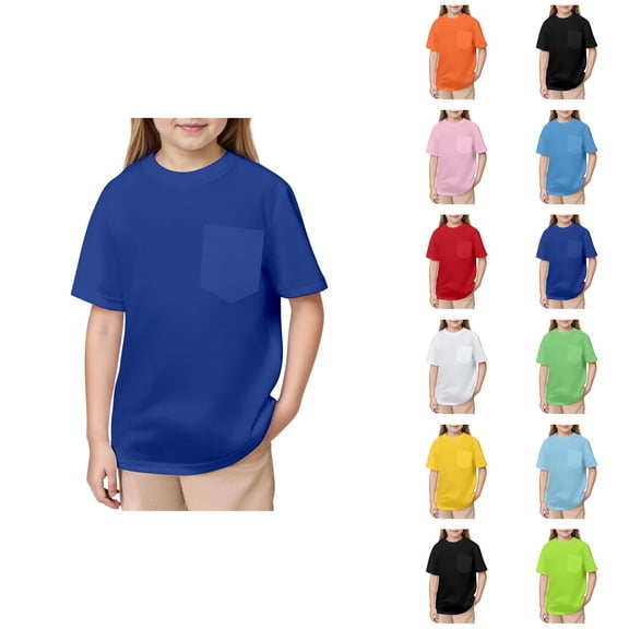 T Shirts for Boys Quick Dry Sports Tee Kids Mesh Short Sleeve Pocket T-Shirt Breathable Crew Neck Plain Top Lightweight Activewear for Boys and Girls