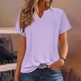 thumbnail image 2 of Charella Cotton Women T Shirts V Neck Roll Up Short Sleeve Casual Loose Base Plain Tees Workout Tops 2024 Fashion (Large, Purple), 2 of 7