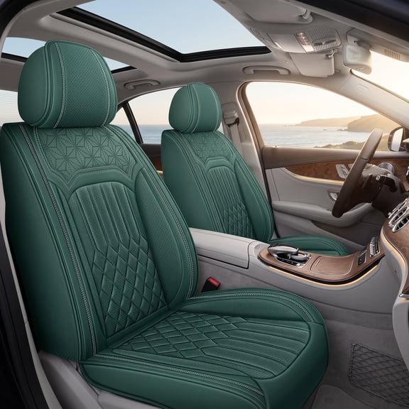 Seatendro Faux Leather Car Seat Covers Full Set for Kia, 5-Seats Water Resistant, Green