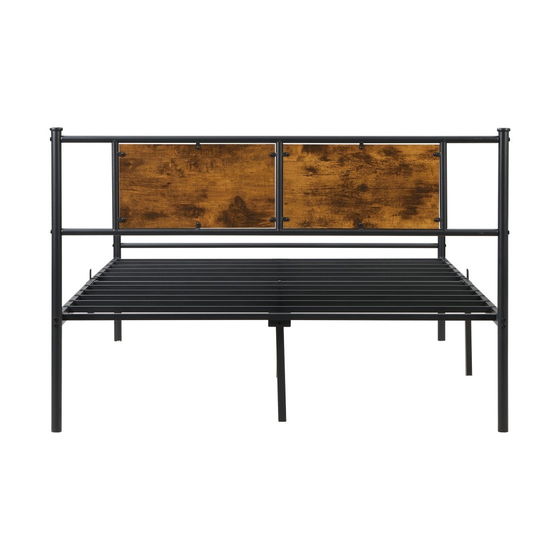 GZXS King Size Metal Platform Bed Frame with Wood Panel Headboard, 10.8" Under-Bed Storage, Noise-Free Steel Frame, No Box Spring Needed, Black & Brown