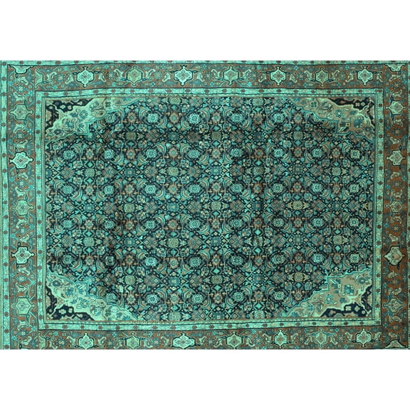 Ahgly Company Machine Washable Indoor Rectangle Persian Turquoise Blue Traditional Area Rugs, 5' x 7'