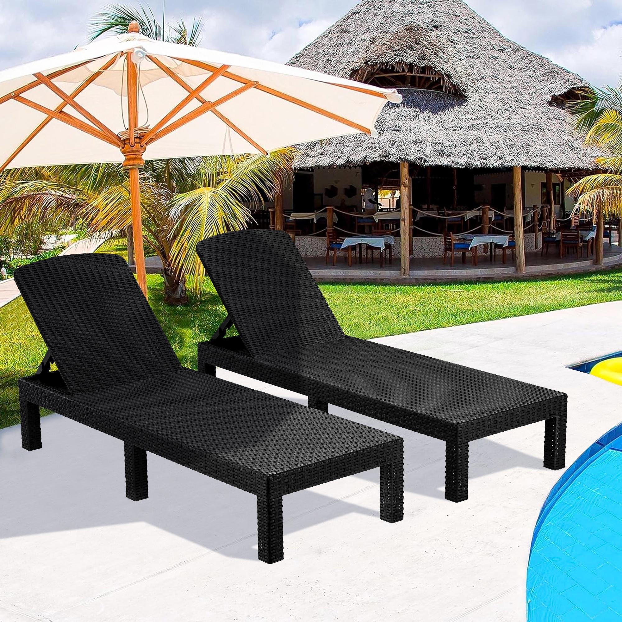 Syngar Chaise Lounge Set of 2, Patio Reclining Lounge Chairs with Adjustable Backrest, Outdoor All-Weather PP Resin Sun Loungers for Backyard, Poolside, Porch, Garden, Black - image 3 of 10