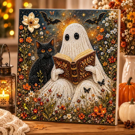 Halloween Ghost Pearl Art DIY Kit, Spooky Cute 3D Diamond Art Crafts for Adults, DIY Fall Home Decor Wall Art, Beginner DIY Seasonal Party Gift