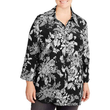 White Stag - Women's Plus-Size Woven 2fer Blouse With Built-In Layering ...