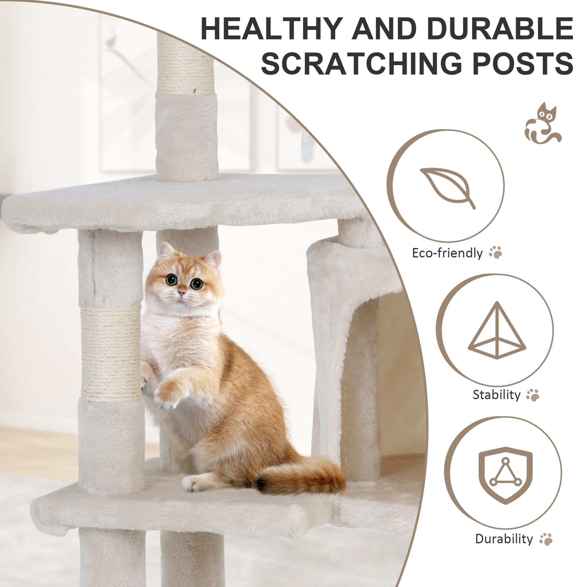 CL.HPAHKL Small Cat Tree for Indoor Cats, 37 Inches Cat Condo Furniture Activity Centre with Scratching Posts & Perch Bed Multi-Level Cat Tree House with Funny Toys for Kittens, Pets, Beige