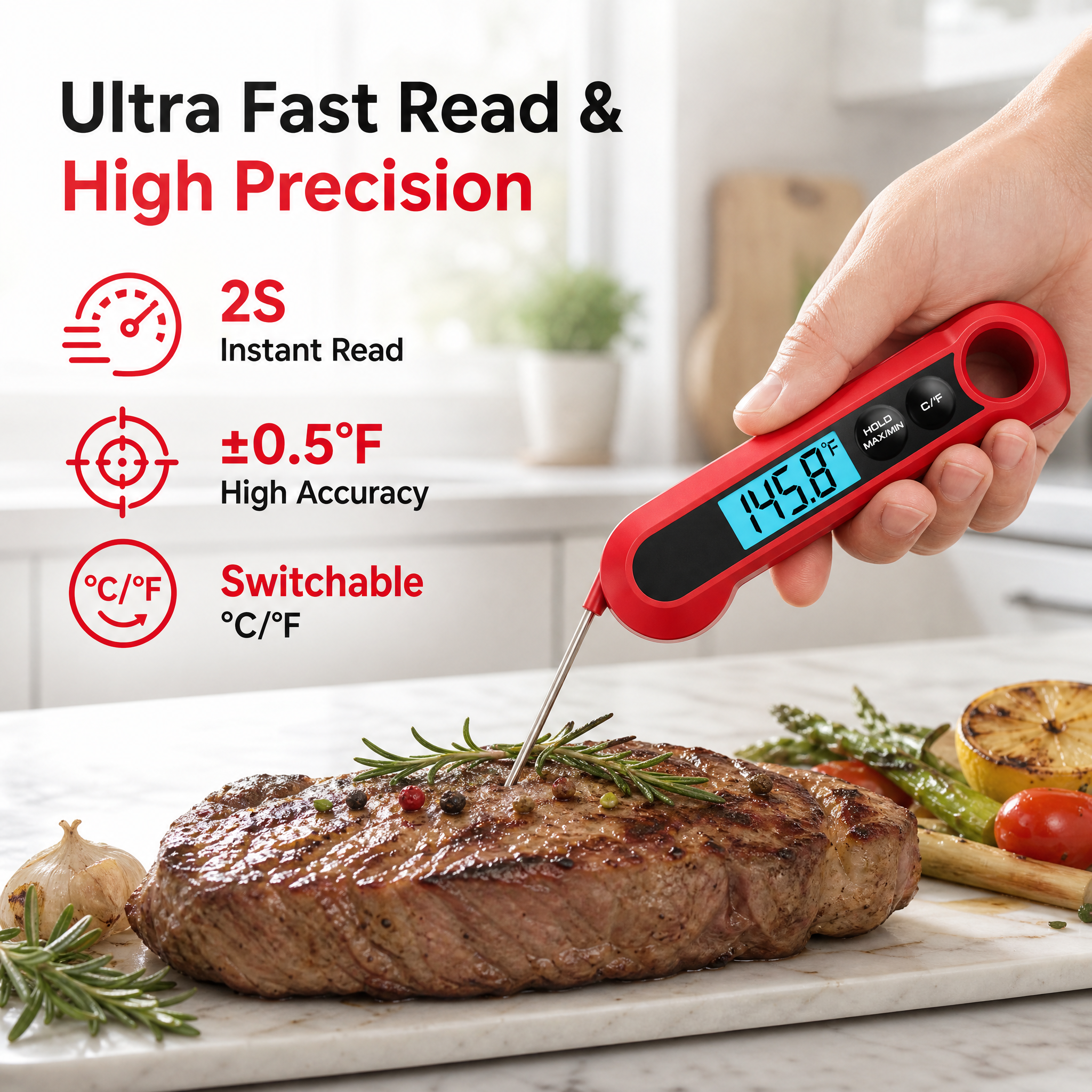 Amumu Instant Read Digital Meat Thermometer with Foldable Probe photo 6