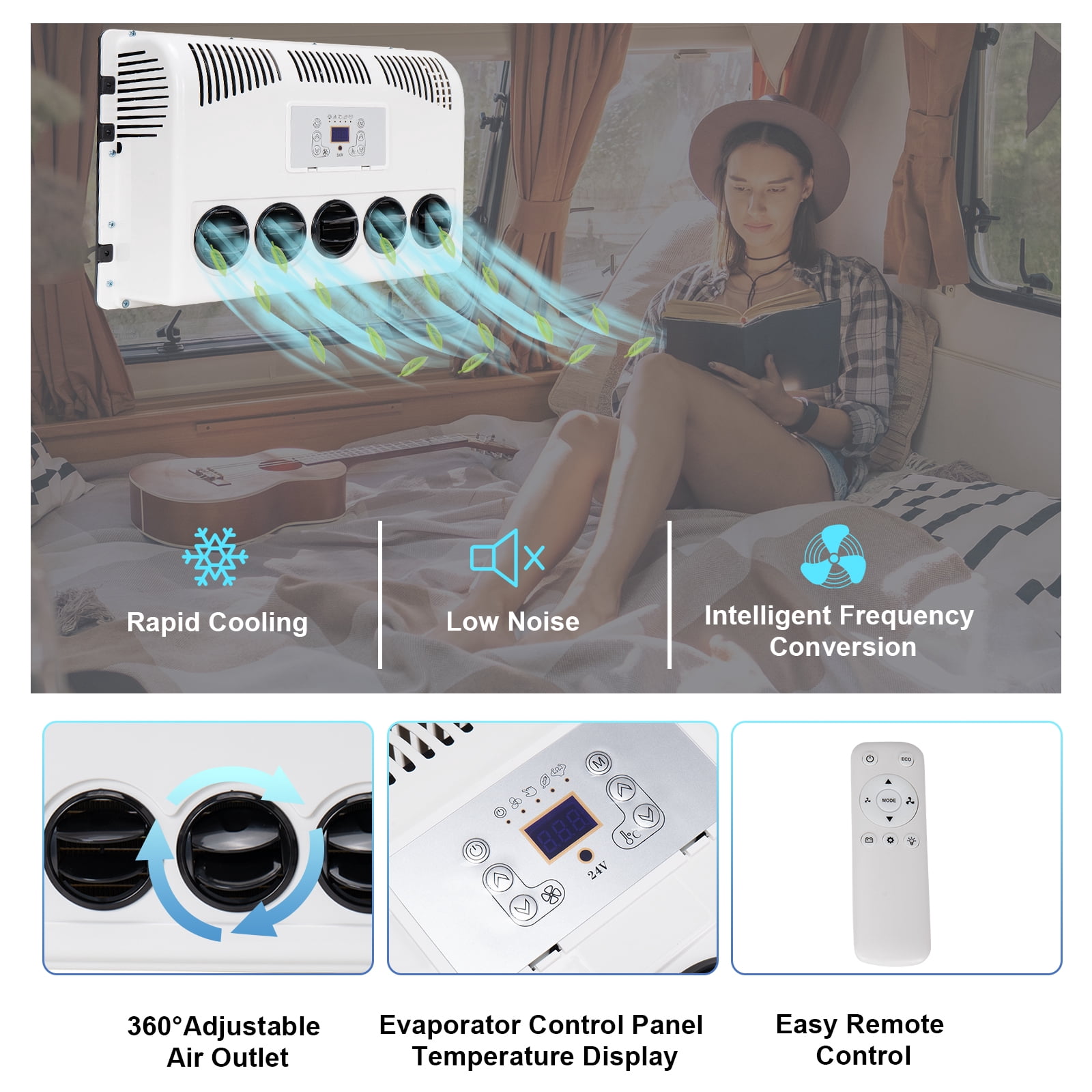 24V 8000 BTU Electric Truck Air Conditioner Kit, Split Parking AC for Semi-Truck, Crane, Van, Agricultural Vehicle