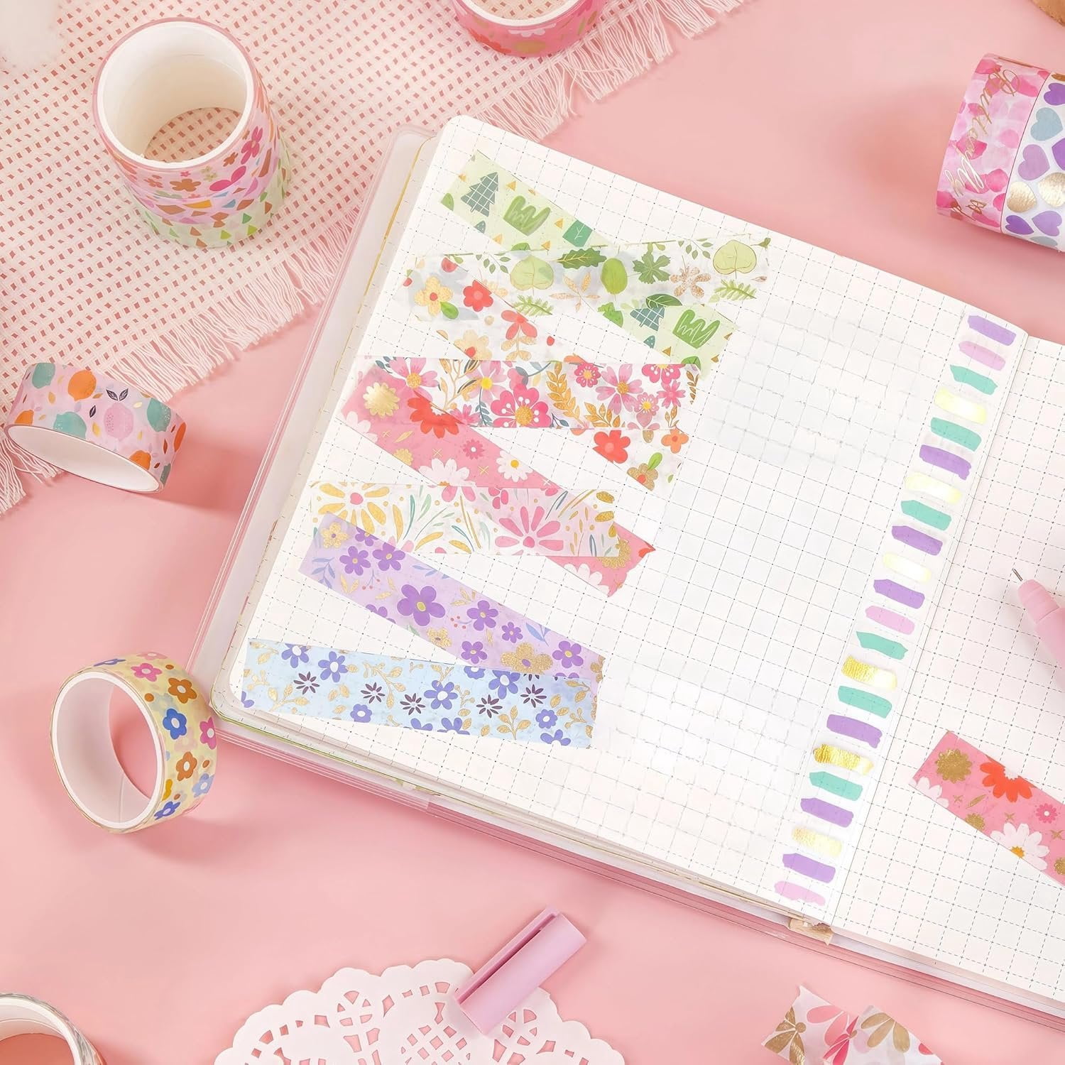 60 Rolls Washi Tape Set, 15 mm  Foil Cute  Floral Decorative for Journaling Supplies