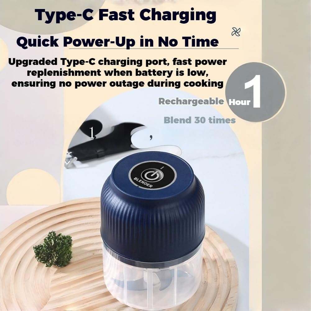 Electric Garlic Chopper, Rechargeable Mini Food Processor with Container & Lid, 4/6 Blade Chopper for Vegetables, Nuts, Meat & Egg Whisking